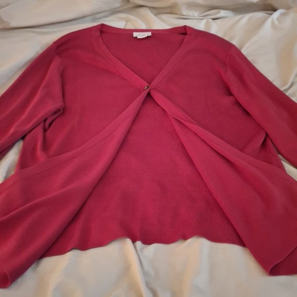 LOFT Women's Rich Red Silk Cardigan - Picture 6 of 7